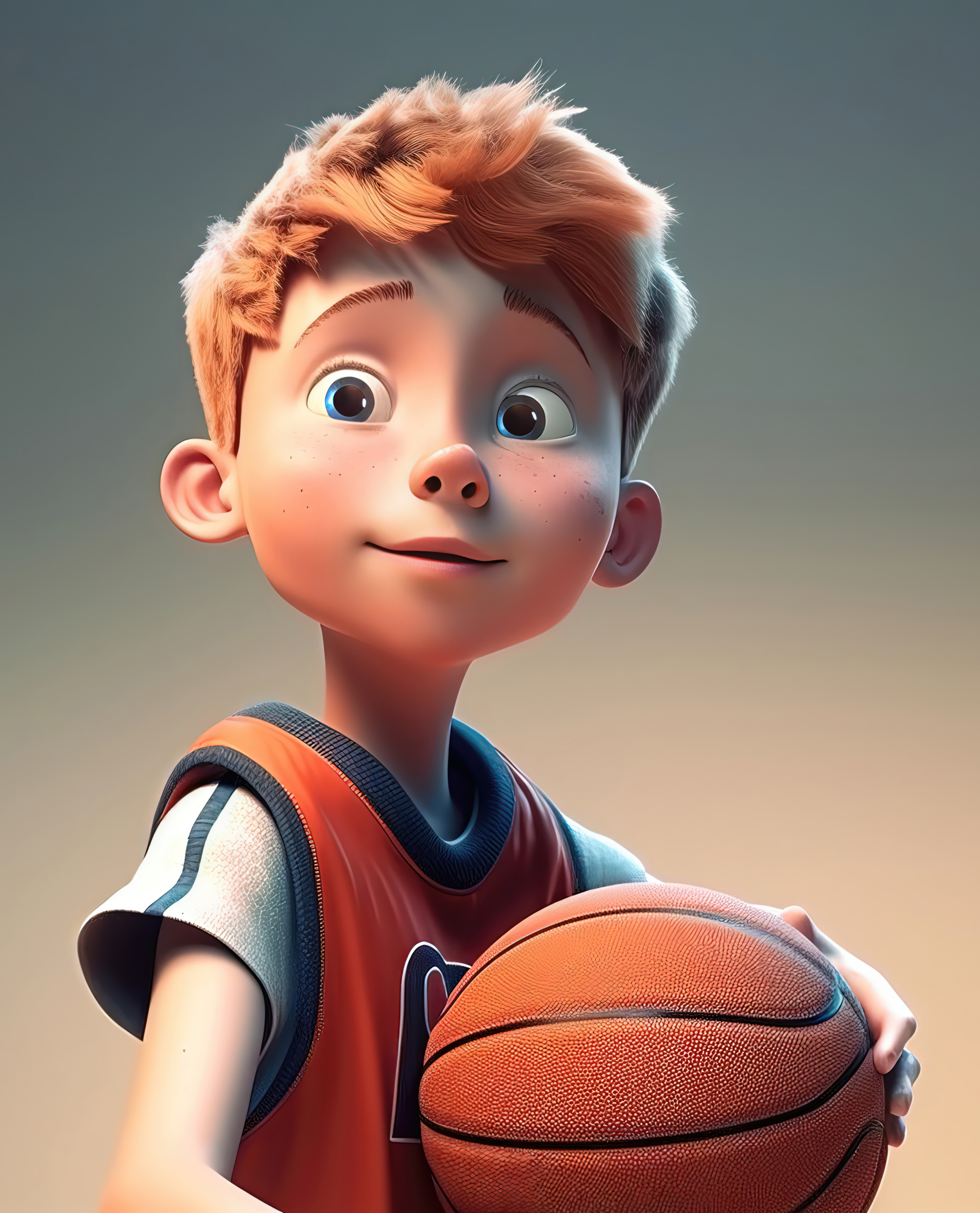 closeup portrait on dark background of beautiful active basketball player child in jersey uniform holding a basketball ready to play - Generative AI